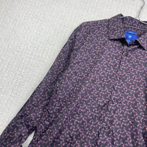EGARA Mens Purple / Blue Firefly Bugs AOP Slim Fit Button Down Shirt Men Sz M - Picture 3 of 11